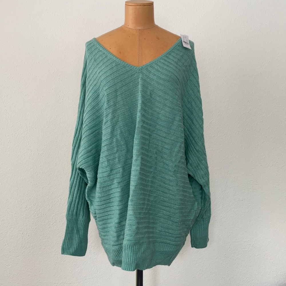 Soho Jeans by New York and Company Seafoam Green Slouchy V Open Back Sweater